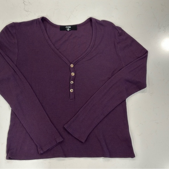 COIN 1804 Purple Thermal Long Sleeve Henley Size M - Picture 6 of 8